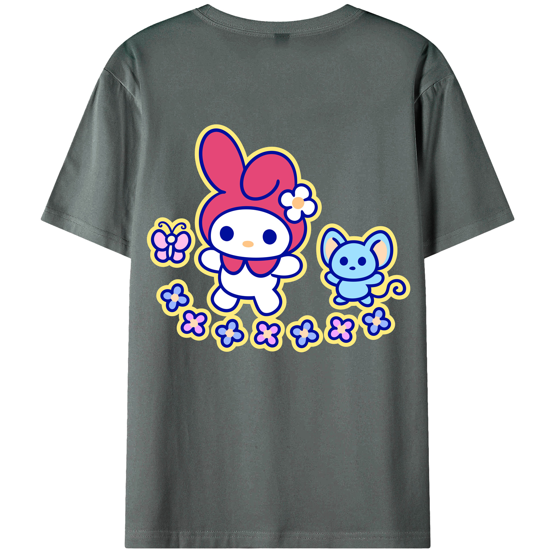 （画像用） Hello Kitty ハローキティ 綿100％ メンズ半袖Tシャツ（バックプリント） 通気性